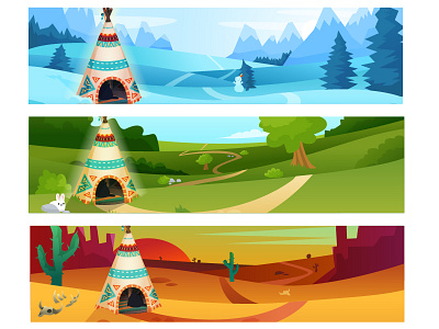 Landscapes background color desert gradient indian landscape season snow summer vector wigwam winter