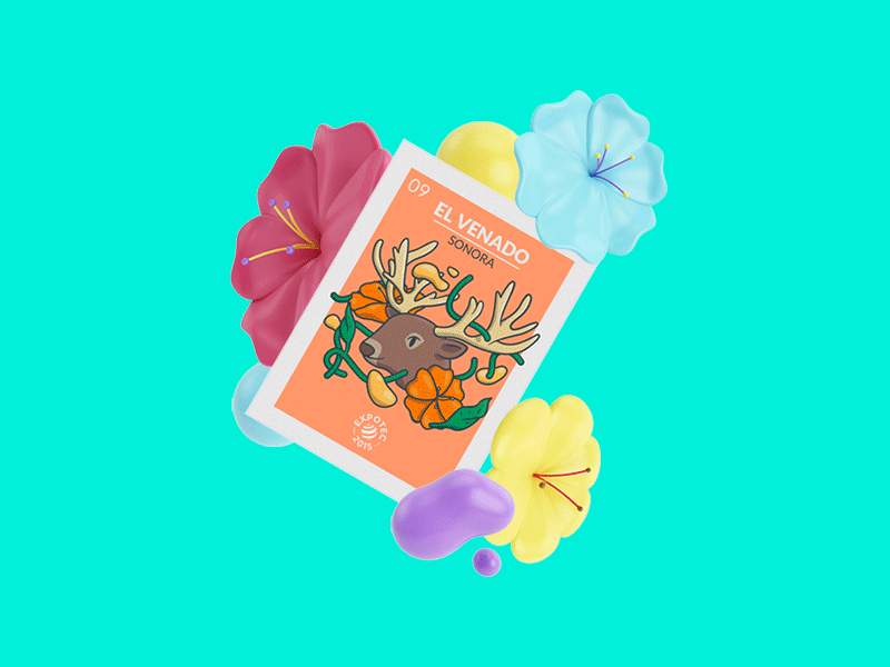 EXPOTEC card colorful culture flowers loteria mexico