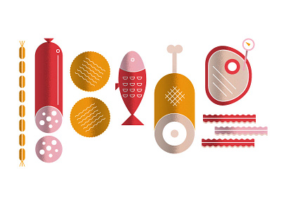 Meats bacon boloni chicken fish hamburger sausage steak