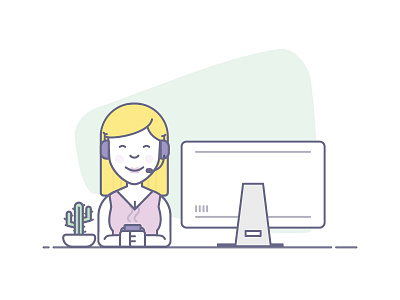 Phone operator cactus call call centre coffee headset monitor operator phone woman