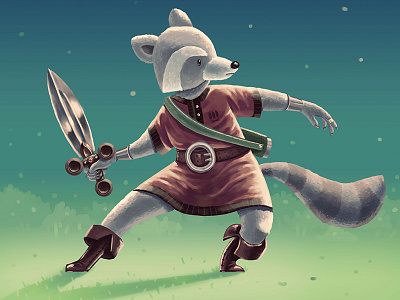 Raccoon Swordsman animal cartoon character design fantasy raccoon rpg sword