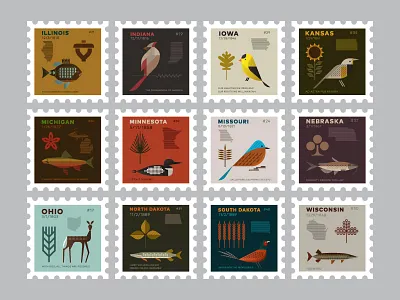 Midwest stamps illinois indiana iowa kansas michigan minnesota missouri nebraska north dakota ohio south dakota wisconsin