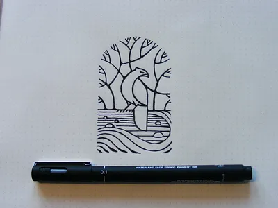 Nature Sketch bird drawing field hawk illustration line nature paper pencil river skecth tree