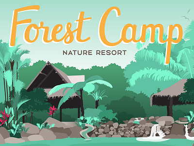 Forest Camp Poster | Detail foliage illustration landscape lettering palm poster travel tropical vector