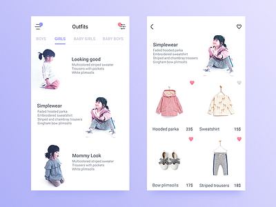 Outfits animation app clothes ecommerce interaction kit menu minimal product screen ui ux