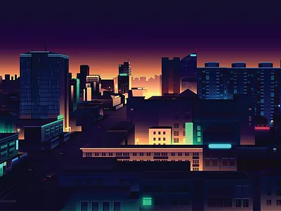 Ulaanbaatar illustration animation city colorful future gradient illustration light neon night retro
