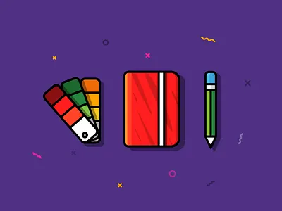 Designer Favorite Tools dairy designer tool green journal lineart minimal moleskine notebook pen pencil