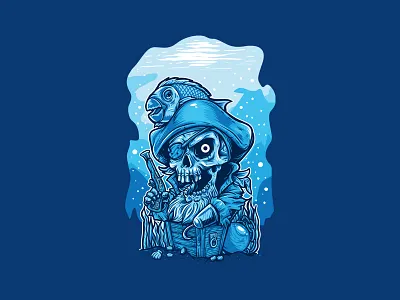 Ghost Pirate blue character flat ghost gold icon illustration pirate sea treasure vector