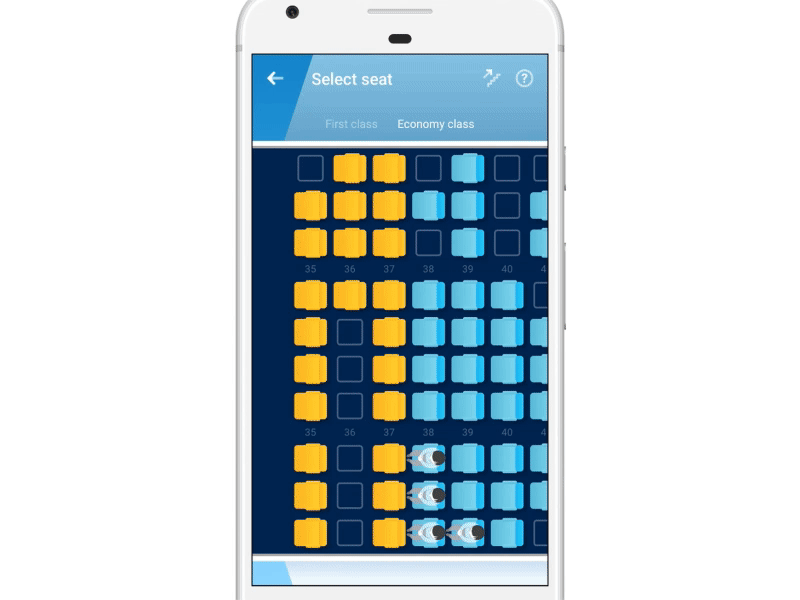 Exploring ways to demonstrate seat selection (horizontal scroll) app flight motion origami prototype scroll