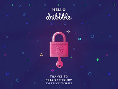 Hello Dribbble debut dribbble first shot hello invitation key lock pink thanks vector