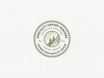 Specialty Coffe Hunters Badge coffee drawn hand illustration landscape organic rustic speciatly vintage vulcano