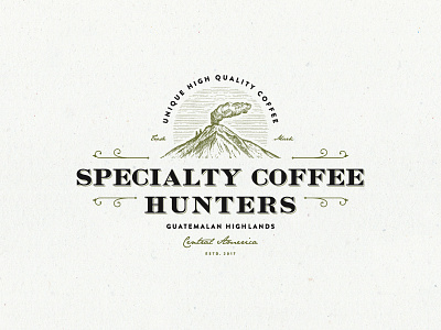 Specialty Coffee Hunters coffee drawn hand illustration landscape organic rustic speciatly vintage vulcano