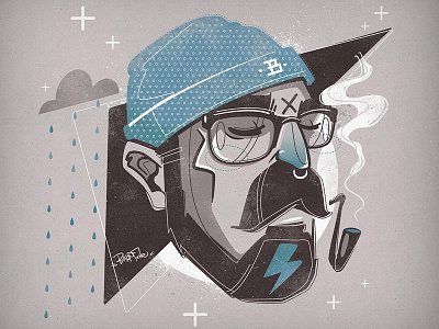 Head Pipe beard bkopf bkopfone drops head illustration moustache pipe rain smoke