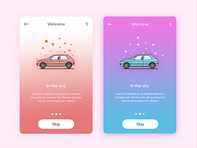 welcome screens app board car card design illustration line mobile news slider ui