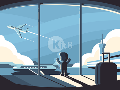 Boy in airport airport boy flat illustration kid kit8 terminal travel trip vector