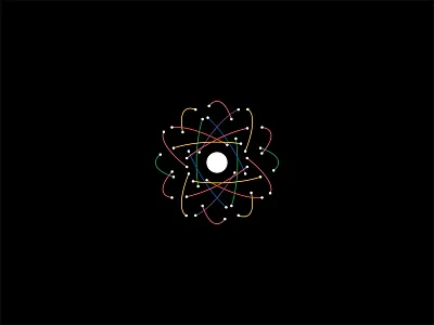 Abstract Atom atom colors dots electron minimal minimalist modern neuron nuclear paul rand primary proton