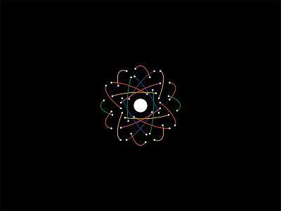 Abstract Atom atom colors dots electron minimal minimalist modern neuron nuclear paul rand primary proton