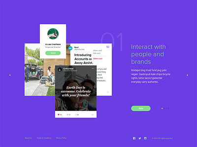 Onboard card design development interface design layout onboarding social network startup ui ux