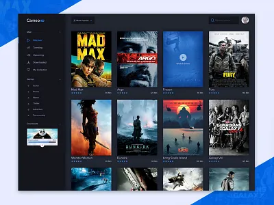 Desktop Movie Application UI - CameoHD app bd dark dashboard desktop dhaka hd interface movie ui watch