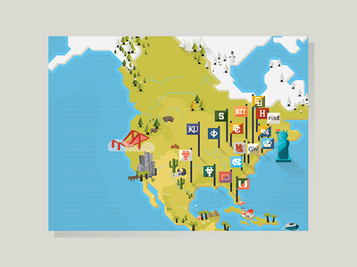 Co-workers university maps flags illustration los angeles map office san francisco universities vector