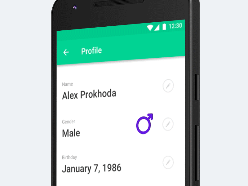 Gender switcher animation app gender gif interaction material mobile profile settings switcher