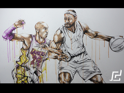 KOBE VS LEBRON! acrylic art artwork canvas color design nba paint texture