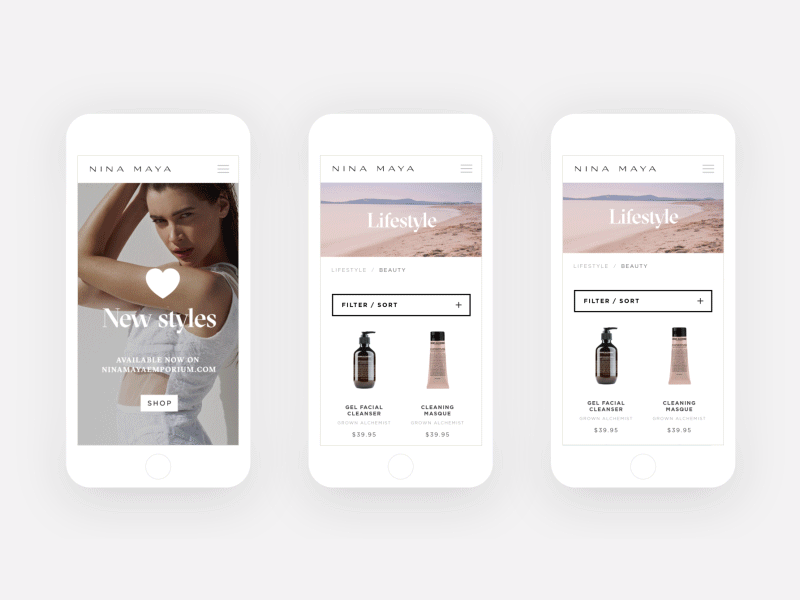 Responsive e-commerce site for Nina Maya animated e commerce interaction rwd ui design uxui