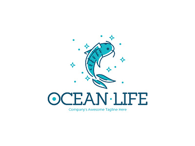 Ocean Life Logo blue culinary fish food life line logo ocean restaurant sea splash stars