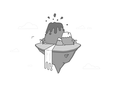 Volcano Island adventure beach floating icon illustration island landscape mountains nature palm tree vector volcano