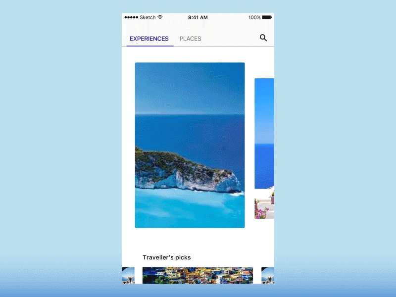 Travel stories animation destination explore flights gif hotel ios material prototype travel trip typography