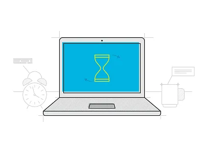 Loading... alarm clock blueprint clock coffee hourglass illustration laptop line loading sketch timer