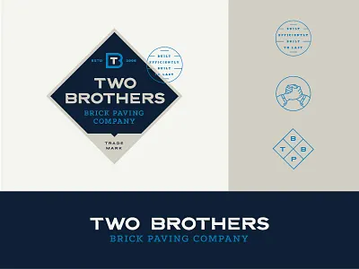 Two Brothers Brick Paving Company brick crest freemasonry handshake logo design mason masonry paving two brothers