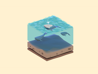 Whales 3d blender illustration isometric low poly sea water whale