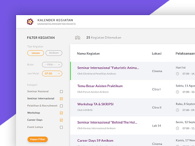 Amikom Yogyakarta Event Calendar calendar clean event flatdesign minimalistdesign mobile responsive uidesign uiux web webdesign