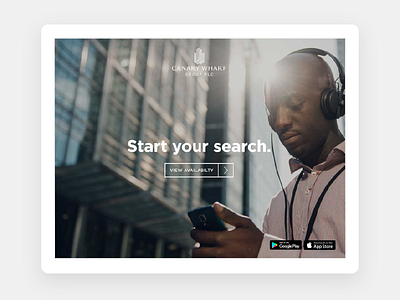 Homescreen for Canary Wharf leasing app app product ui webapp