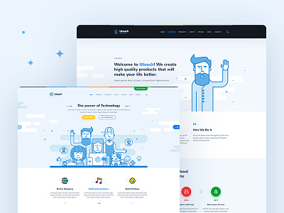 Utouch - App Startup Website PSD Template app business clean flat outline psd psd template startup template website