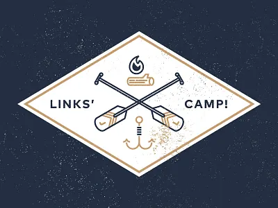 Links's Camp — Patch badge camp campfire crest fire hook log logo monogram paddle patch river