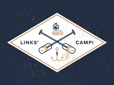 Links's Camp — Patch badge camp campfire crest fire hook log logo monogram paddle patch river