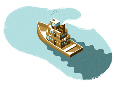 Tugboat boat isometric ocean ripple ship smoke steam tugboat vessel wake water