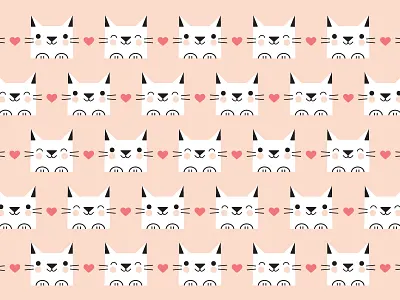 Happy Cat Pattern cat cute geometric happy heart illustration pastel pattern paw pink