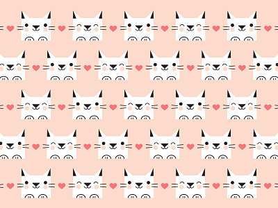 Happy Cat Pattern cat cute geometric happy heart illustration pastel pattern paw pink