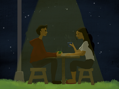 Tea bench digital ipad lamp light night painting park procreate talking tea