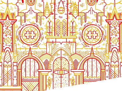 Castlevania {FINAL} castle church gothic illustration orange red stained glass vector yellow