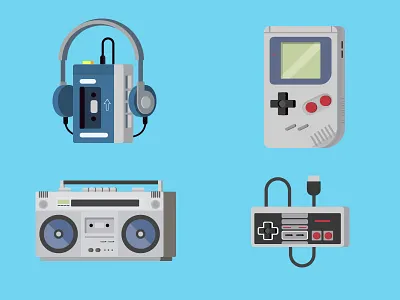 Back In The Day boombox controller flat gameboy illustration nintendo radio retro sony stickers vector walkman