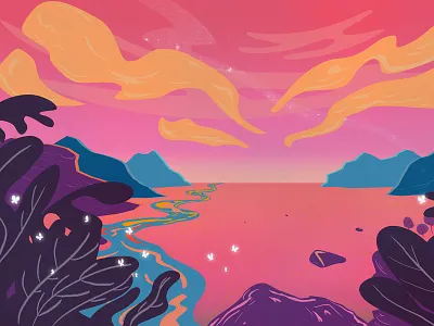 Nature colorfull dream illustration landscape mountain nature river wanderlust wild wip