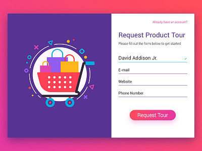 Request Product Tour - UI card card flat form gradient popup request shopcart simple ui ux vector web