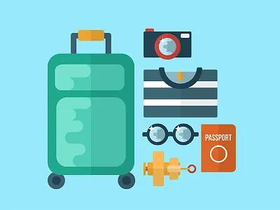 Travel Kit camera flat design travel kit vector illustration