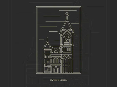 DT 'Boro buildings city clocktower courthouse downtown illustration outline thick lines