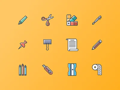 Crafting Icon pack color palette crafting cutter drawing marker paper pencil scissor sharpener stationary
