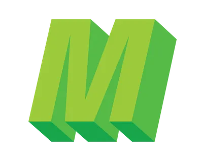 just an em. 3d alphabet green illustration letter m shadows type typography vector